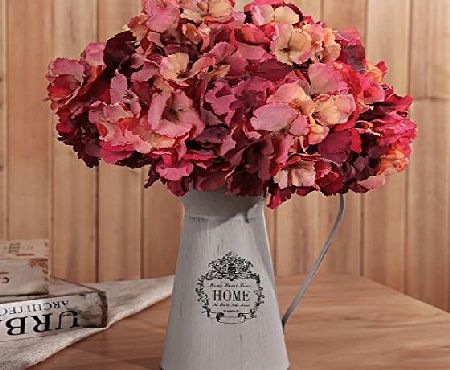 Luyue 5 Big Heads Bounquet Artificial Silk Hydrangea Flower Fake Dried Flowers Arrangement Home Decor (Strawberry Red)