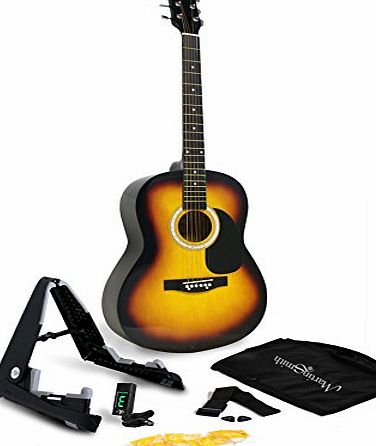 Martin Smith W-101-PK Full Size Acoustic Guitar with guitar stand, tuner, gig bag, strap, plecs and strings - Sunburst