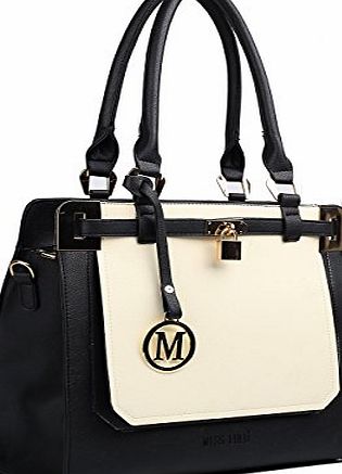 Miss Lulu Womens Tote Bags Handbags Designer Leather Style Celebrity Shoulder Bags (Whiteamp;Black)