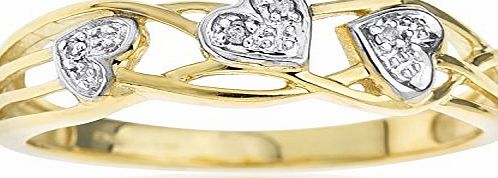 Ornami Glamour 9ct Yellow Gold Ladies Celtic Style Diamond Set Leaf and Interlacing Stem Ring - Size S