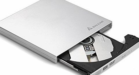 Salcar - External CD/DVD Burner CD/ DVD RW Re writer SuperDrive for Notebook/ PC with Windows amp; Mac OS System for Apple Macbook Lenovo Acer Asus - Silver
