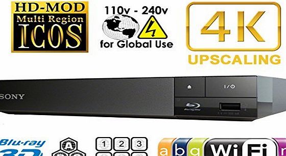Sony 2015 SONY BDP-S6500 4k Upscaling - 2D/3D - Wi-Fi - Multizone All Region Code Free DVD Blu Ray Player - 2M HDMI Lead Included - 100~240V 50/60Hz Worldwide Voltage AUTO - Comes with the UK Power Supply 