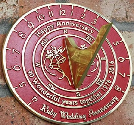 ukmade4u Wedding Anniversary Gift, English Hand Made Working Sundial With Special Silver, Pearl, Ruby or Golden Wedding Anniversary Versions. (Ruby Wedding 2017)