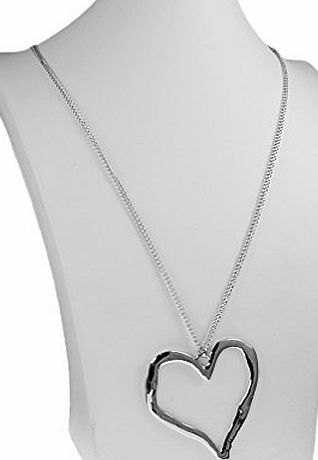 Unique Gifts On The Web Lagenlook silver plated large heart pendant fashion jewellery long necklace