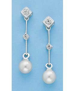 Sterling Silver Glitter Diamante Pearl Drop Earrings