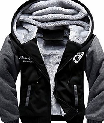 WALK-LEADER Mens Thick Fur Lined Zip Up Hooded Hoodies Sweatshirt Jacket Outwear Black M
