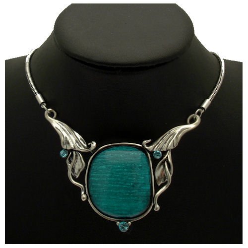 Acosta Jewellery Acosta - Vintage Inspired with Aqua Crystal - Abstract Design Turquoise Blue Necklace - Costume Jewellery