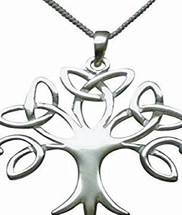 Amore Bracciali Sterling Silver Celtic Trinity Tree of Life Necklace (Crann Bethadh) Womans Size On 16`` to 18`` (40.5 to 45.7cm) High Quality Italian Extending Box Chain