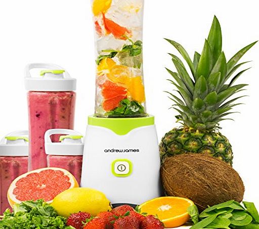 Andrew James Green Family Fit Smoothie Maker 250W Personal Blender - Includes 2 x 600ml and 2 x 300ml BPA Free Sports Bottles - 2 Year Warranty