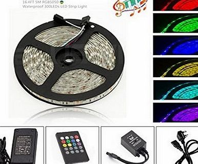 Aneo ED LIGHT Flexible LED RGB Music Light Strip 5050 SMD 300 LEDs, Waterproof IP65 LED Rope, 5 Meters/16.4ft Tape Light Kits with 20 Key IR Remote   12V 5A UK Plug Adapter, Ideal For Homes, Kitchen,
