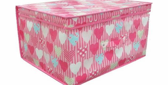 Beamfeature High Quality Folding Pink Hearts Kids Room Tidy Toy Storage Box with Lid