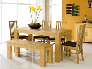 Bentley Designs Cuba Oak Bench Dining Set with Slatted Chairs