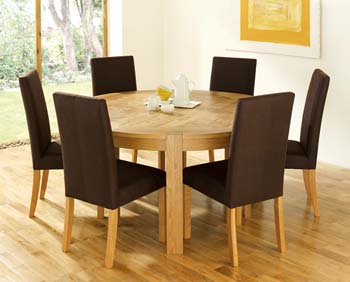Lyon Oak Round Dining Set with Upholstered Chairs
