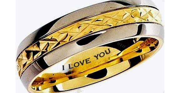 BestToHave Mens Titanium Ring - 7mm Wide Engraved Inside With I Love You Classic Unisex Gold Wedding Engagement Comfort Fit Jewellery Band Ring - Size Y (Available in Most Sizes )