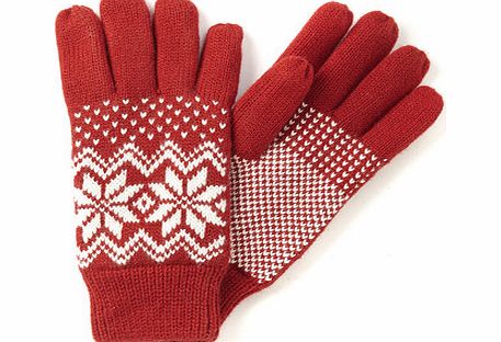 Fairisle Gloves, Red BR63G25FRED