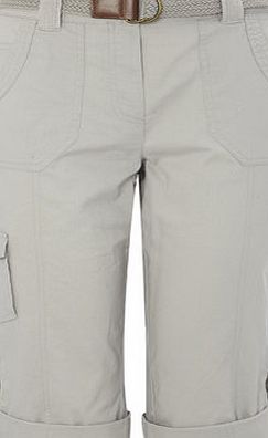 Bhs Womens Grey Petite Cotton Belted Crop Trouser,