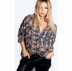 boohoo Sophie Printed Wrap Front Oversized Blouse -
