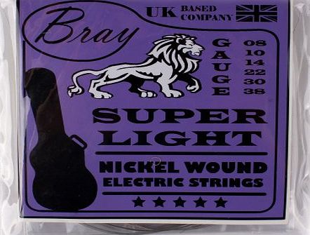 Bray Super Light Nickel Wound Electric Guitar Strings (08 - 38) Perfect For Rockburn, Encore, Jaxville, Stagg, Tiger 