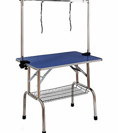 BTM W90*D60*H76(cm) / 36*23.6*30(inch) Adjustable Portable Stainless steel Dog Grooming Table with Arm Noose    Accessories Tray