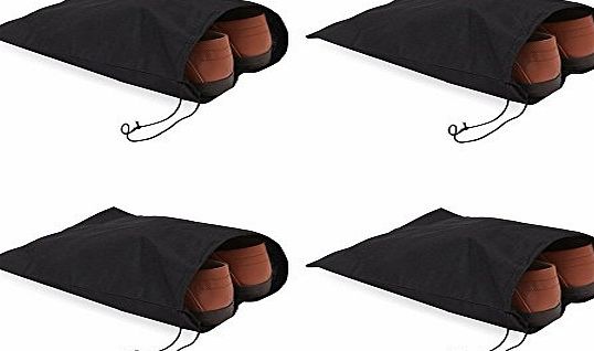 Bukm Travel Shoe Bags 16``x12`` w/ Drawstring (Black) (4-Pack) Soft Nylon Shoe Tote Bags, Suitcase Dress Travel (#001)