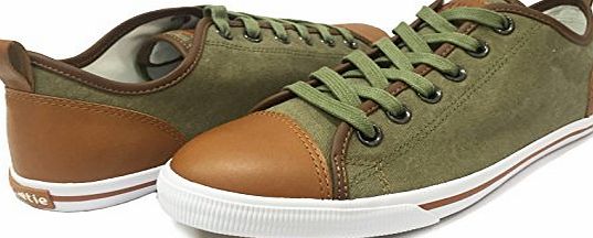 Burnetie Vintage, Mens Canvas and Leather OX Low-top Sneakers (UK 8 / EU 42, Olive)