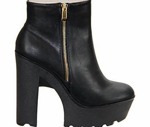 CELEB LOOK RJ01 NEW WOMENS CHELSEA HIGH HEEL LADIES CLEATED SOLE PLATFORM ANKLE BOOTS SHOES (UK 3 / EU 36, BLACK)