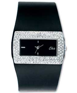 Chic Ladies Stone Set Black Dial Watch