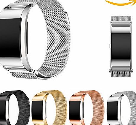 Chok Idea Fitbit Charge 2 Strap Band Replacement,Magnet Lock Milanese Loop Stainless Steel Bracelet Strap Band for Fitbit Charge 2 (6.1``-8.4``) - Sliver