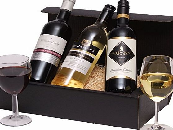 Clearwater Hampers Mixed Trio Wine Hamper - Classic Australian Wine Gift - Three Wines 2 x Red Wine, 1 x White Wine
