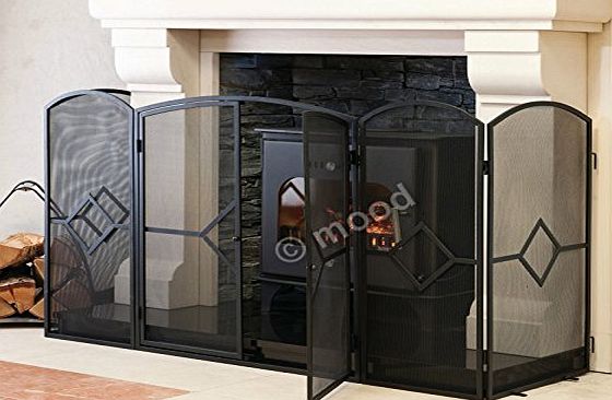 Crannog Stove Fire Guard ~ 32``H Screen Fireguard Sparkguard for Fireplace (54.5``W front x18``D return panels = 90.5`` Wide in Total x32``H) Large