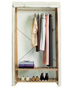 Cream Polycotton and Wood Double Wardrobe with