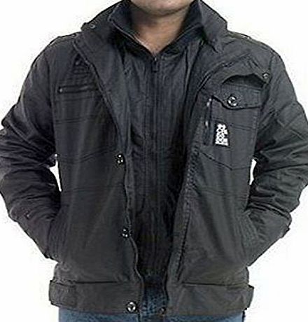 Crosshatch Mens Designer Crosshatch Multi Pockets Full Zip Jacket Top Coat Size: S to 2XL (L, Black)