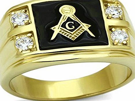 Daesar Gold Plated Rings Mens Wedding Bands Gold Masonic Mark Freemason Ring 4 CZ Rings UK:T 1/2