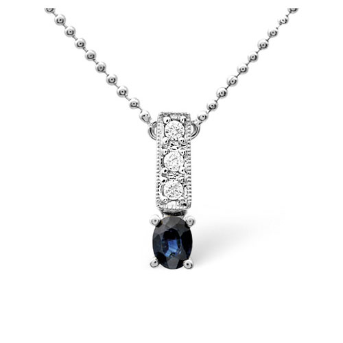 0.29 Ct Sapphire and 0.05 Ct Diamond Bar Necklace In 9 Carat White Gold