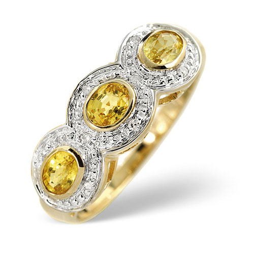 0.63 Ct Yellow Sapphire and 0.05 Ct Diamond Ring In 9 Carat Yellow Gold