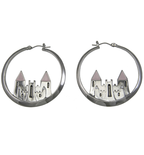 Rhodium Plated Magic Castle Hoop Earrings from