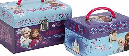 Disney Set Of 2 Disney Frozen Train Vanity Cases With Folding Handles - Featuring Anna amp; Elsa - DI138