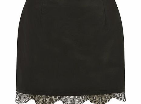 Dorothy Perkins Womens Black leather look mini skirt- Black