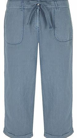 Dorothy Perkins Womens Blue plain linen crop trousers- Blue