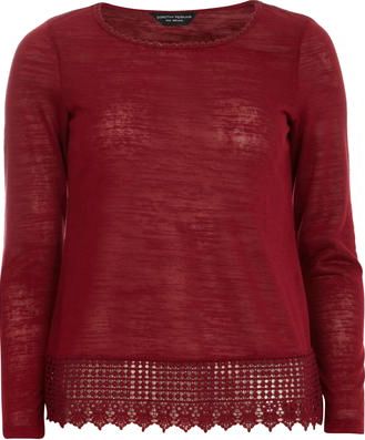 Dorothy Perkins, 1134[^]262015000707849 Womens Cranberry Lace Jersey Knit Top- Red