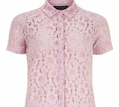 Dorothy Perkins Womens Pink Lace Short Sleeve Shirt- Blush