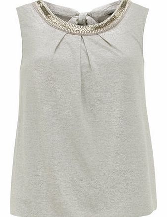 Dorothy Perkins Womens Silver Embellished Bubble Top- Silver