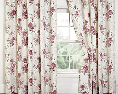 Dove Mill Curtains Hydrangea Floral Print Eyelet Lined Curtains, Pink - 66`` Width x 90`` Drop