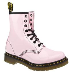 Dr Martens Female 8 Tie Patent Boot Patent Upper Alternative in Pale Pink