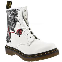 Female Dr Martens Rose Skull Leather Upper Casual in White and Black
