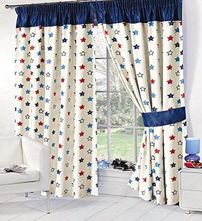 Dreamscene Stars Childrens Kids Supersoft Thermal Blue Stars Blackout Curtains (53`` Wide x 72`` Drop)