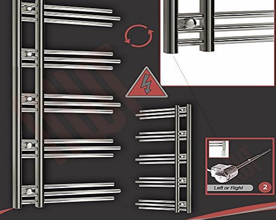 Electric Designer Towel Rails 500mm(w) x 1200mm(h) ``Beaumaris`` Designer Electric Heated Towel Rail, Radiator, Warmer. Supplied with 300w Thermostatic Electric Element