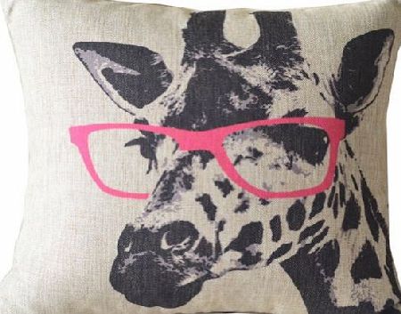 Enwis Cartoon Giraffe Pink Glasses Cotton Linen Sofa Decor Throw Pillow Covers Pillowcase Sham Decor Cushion Cover Slipcovers Square 18x18 Inch 18`` Only Cover No Insert
