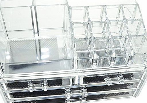 DOUBLE LAYER BEAUTY GLAM CLEAR ACRYLIC COSMETIC DRAWER / MAKE UP NAIL POLISH VARNISH DISPLAY STAND / ORGANISER / RACK / HOLDER CAN ALSO BE USED FOR MAKEUP BRUSH SETS, JEWELLERY AND ARTS AND CRAFT - 12