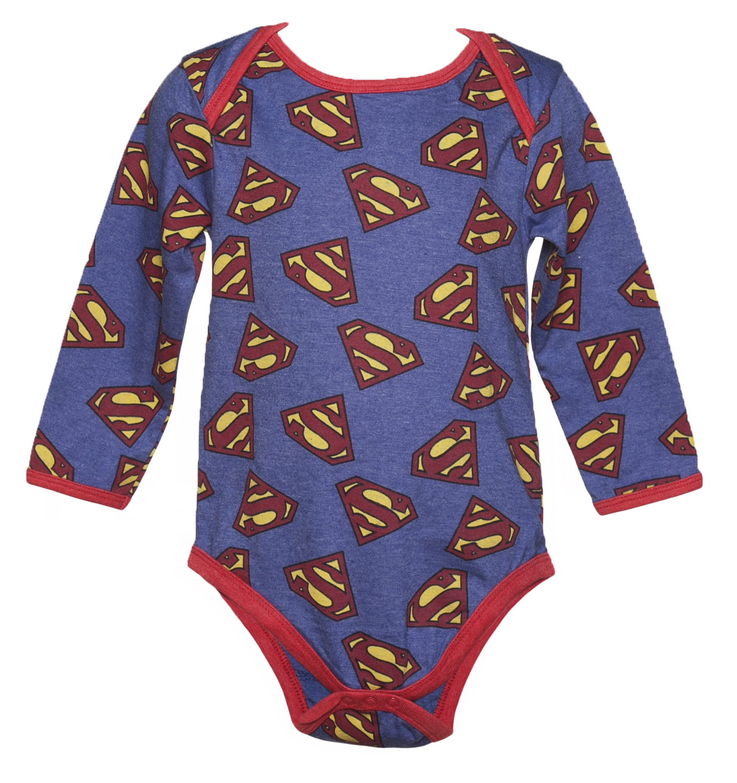 Fabric Flavours Kids Blue Marl Repeat Logo Superman Babygrow